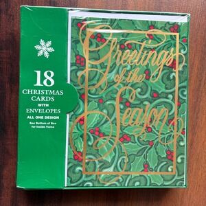 Snowflake Studios 18 Christmas Cards All One‎ Design Holly Berry Gold Foil